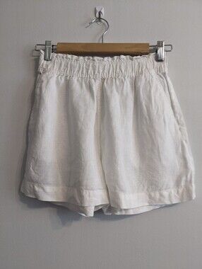 H&M 100% Linen High-waist Shorts | White | XS